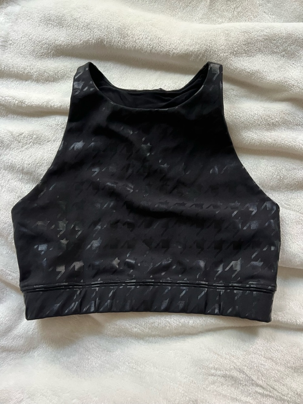 Peloton Black High-Neck Sports Bra with Subtle Houndstooth Shine